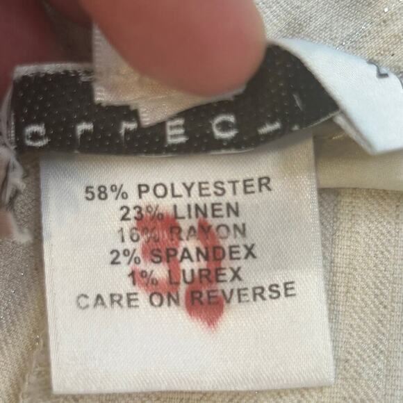 St. John vintage linen blend cream with silver thread straight pants size 14 - Picture 6 of 8